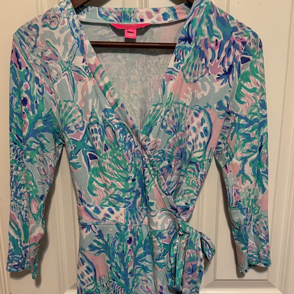 Lilly Pulitzer Blue Floral Wrap Karlie Romper Dress - Picture 4 of 5